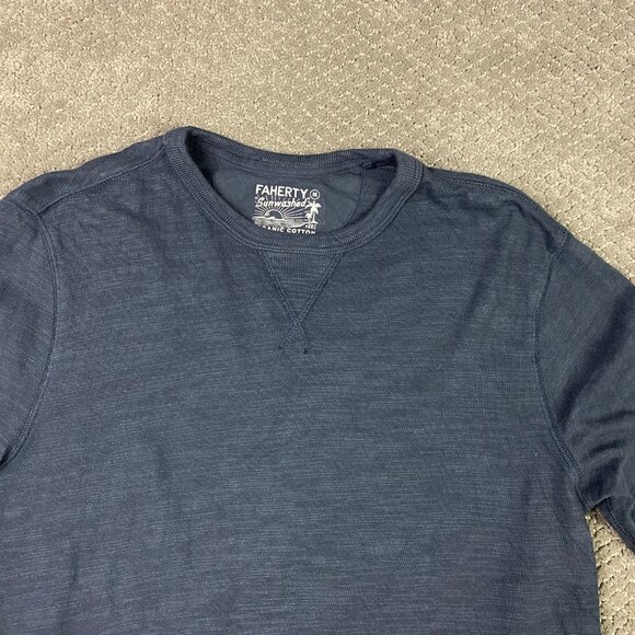 Faherty Sunwashed Shirt Mens Medium Blue Long Sleeve Sweatshirt Crewneck Organic - Picture 2 of 10